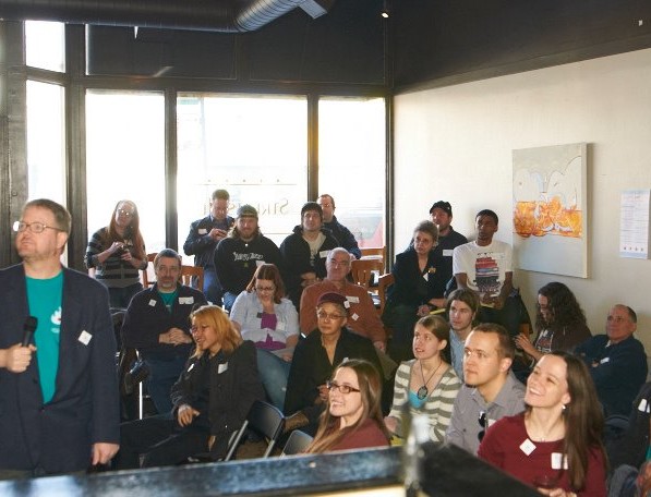 wide-room view of the attendees at Skepticamp in 2012.
